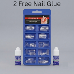 100 Pcs Original Look Transparent Nail Tips with 2 Free Nail Glues