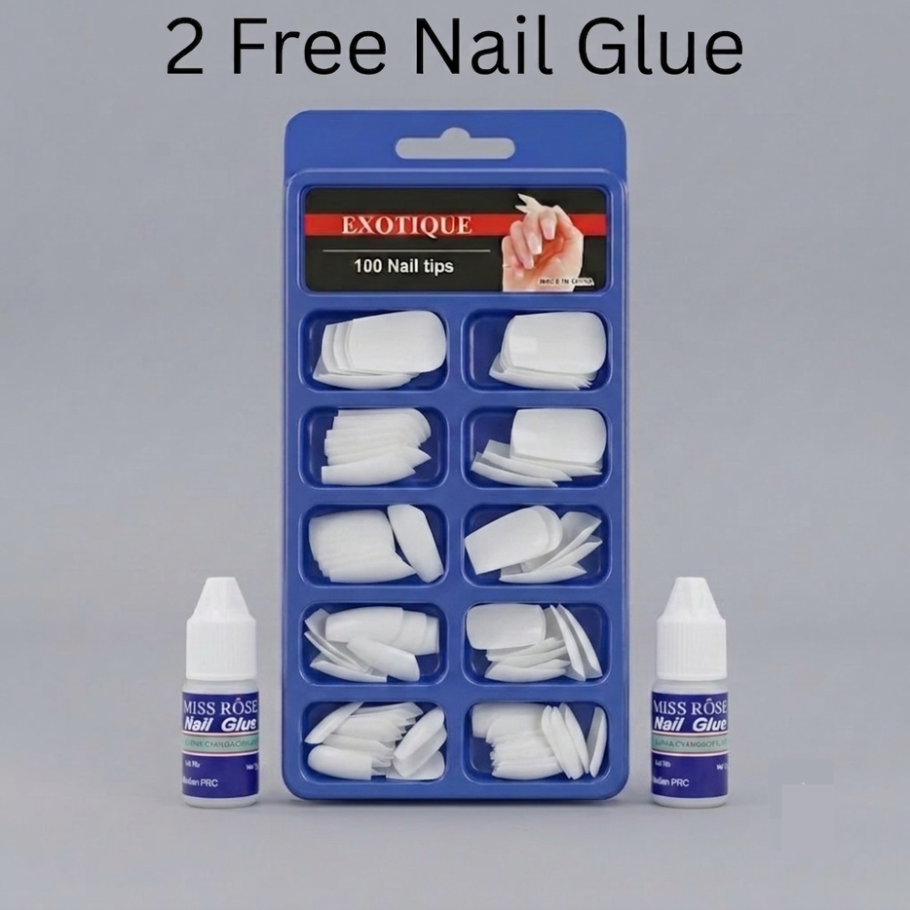100 Pcs Original Look White Nail Tips with 2 Free Nail Glues