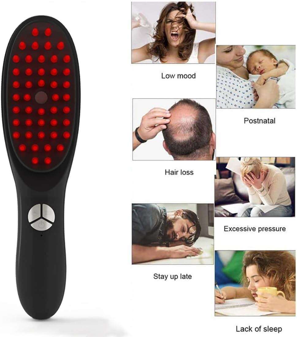 Hair Growth LED Brush for Men & Women with Red & Blue Light Therapy - Aarvana