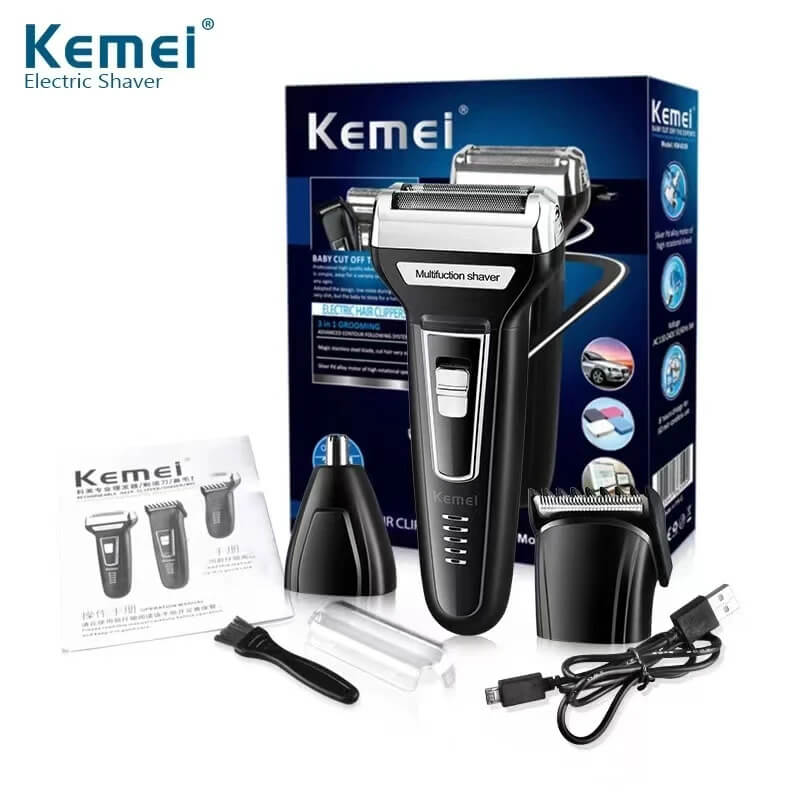 Kemei Hair Trimmer & Shaving Machine with 3 Grooming Heads - Aarvana