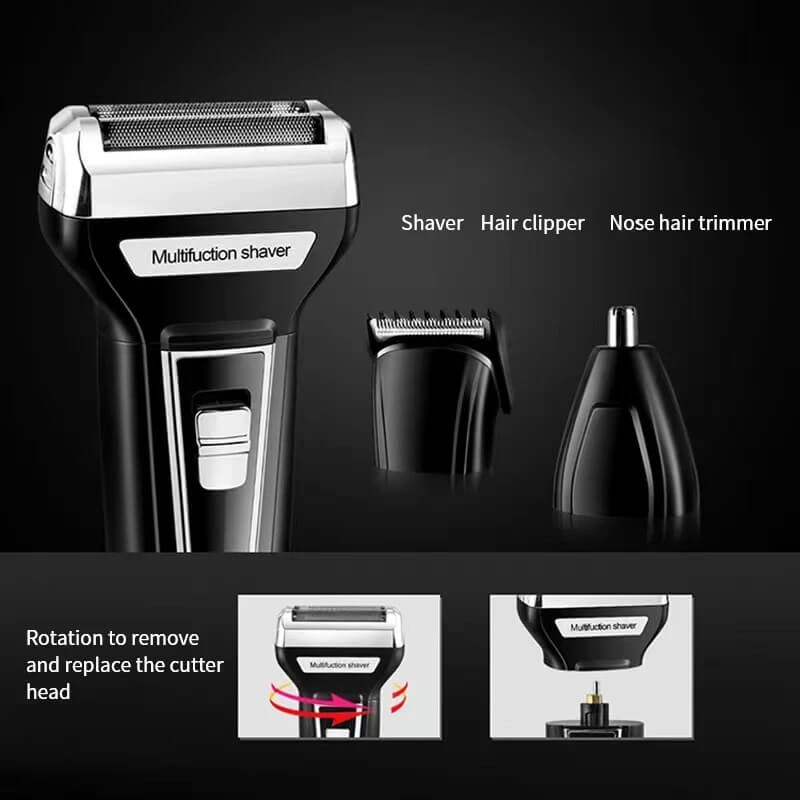 Kemei Hair Trimmer & Shaving Machine with 3 Grooming Heads - Aarvana