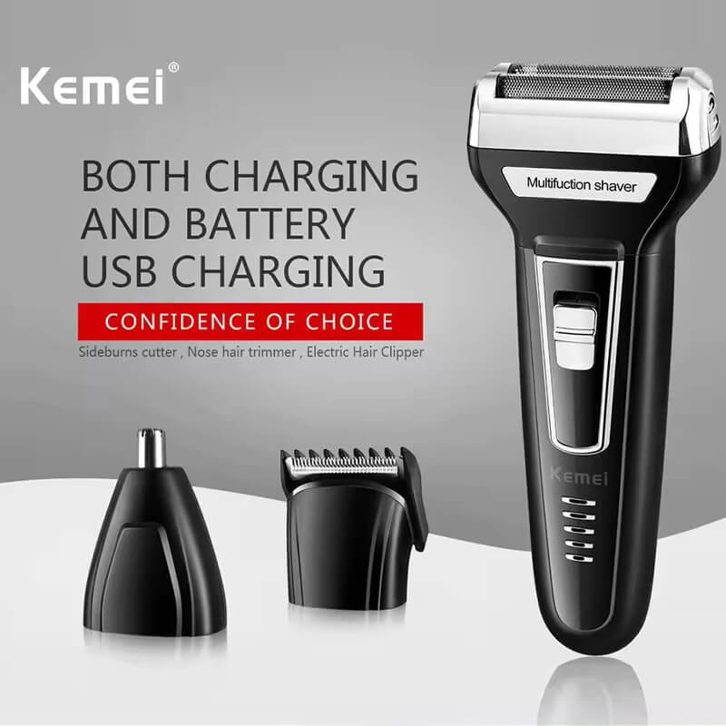 Kemei Hair Trimmer & Shaving Machine with 3 Grooming Heads - Aarvana