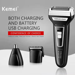 Kemei Hair Trimmer & Shaving Machine with 3 Grooming Heads - Aarvana