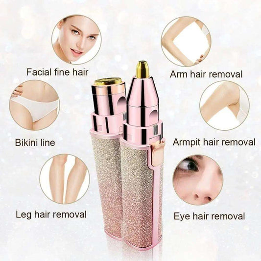 Ladies Electric Facial Hair Remover Eyebrow & Upper Lip Trimmer With 2 Heads - Aarvana