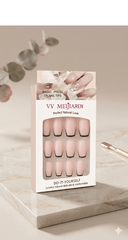 Light Pink French Nails with Black Tips – 12 Pcs Press-On Nails with 12 Glue Stickers - Aarvana
