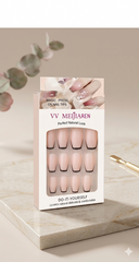 Light Pink French Nails with Black Tips – 12 Pcs Press-On Nails with 12 Glue Stickers