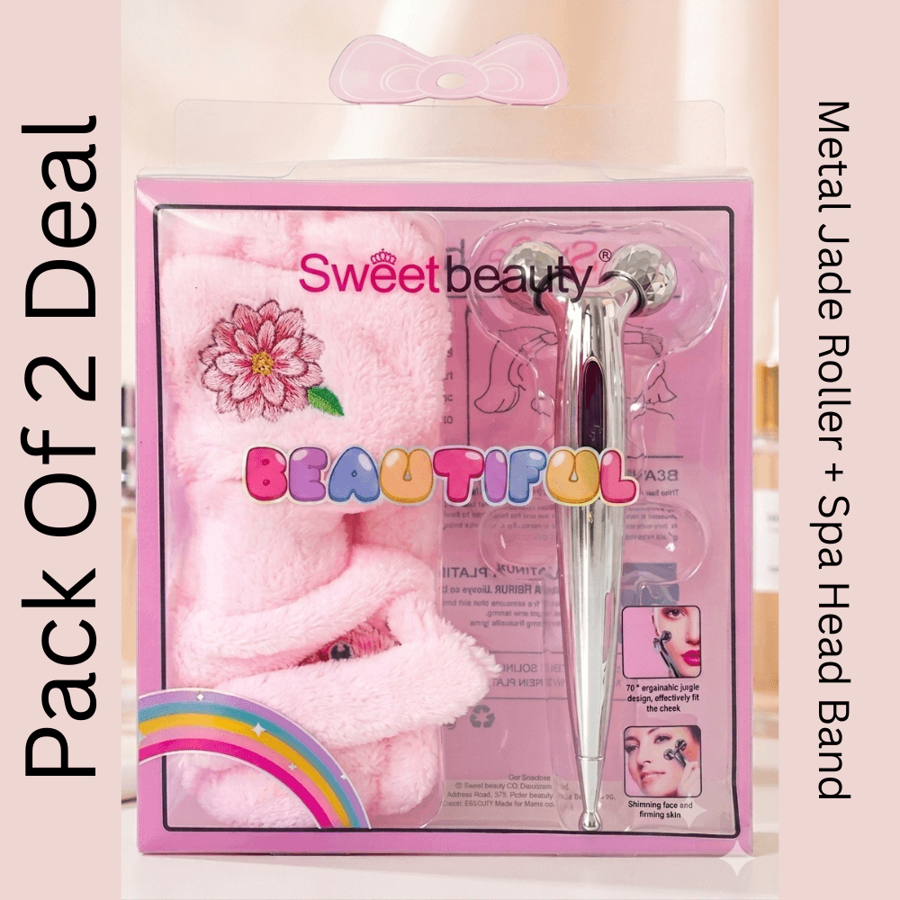 2 in 1 Metal Jade Roller & Spa Headband Set