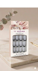 White French Nails with Black Tips – 12 Pcs Press-On Nails with 12 Glue Stickers - Aarvana