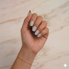 White French Nails with Black Tips – 12 Pcs Press-On Nails with 12 Glue Stickers