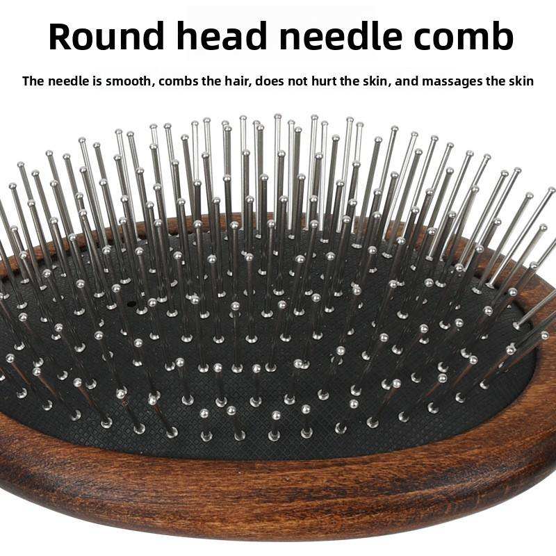 Wooden Oval Hair Brush with Steel Bristles - Aarvana